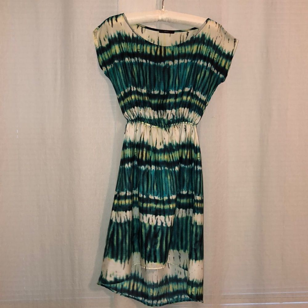 Soprano S Boatneck Green White Yellow Tie Die High Low Sleeveless Dress